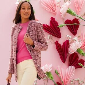 VALENTINES DAY! Talbots 12/L Tweed Jacket Pink/Blk/Multi Blazer w fringed edges